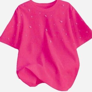 NWT Astrid Pearl Embellished Hot Pink T-Shirt Size XL Fuchsia Summer Top